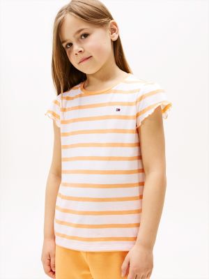 Kids' Stripe Ruffle-Sleeve T-Shirt, Sunny Orange