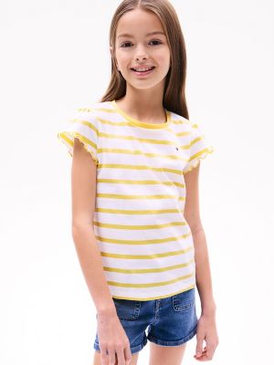 Kids' Stripe Ruffle-Sleeve T-Shirt, Citronella
