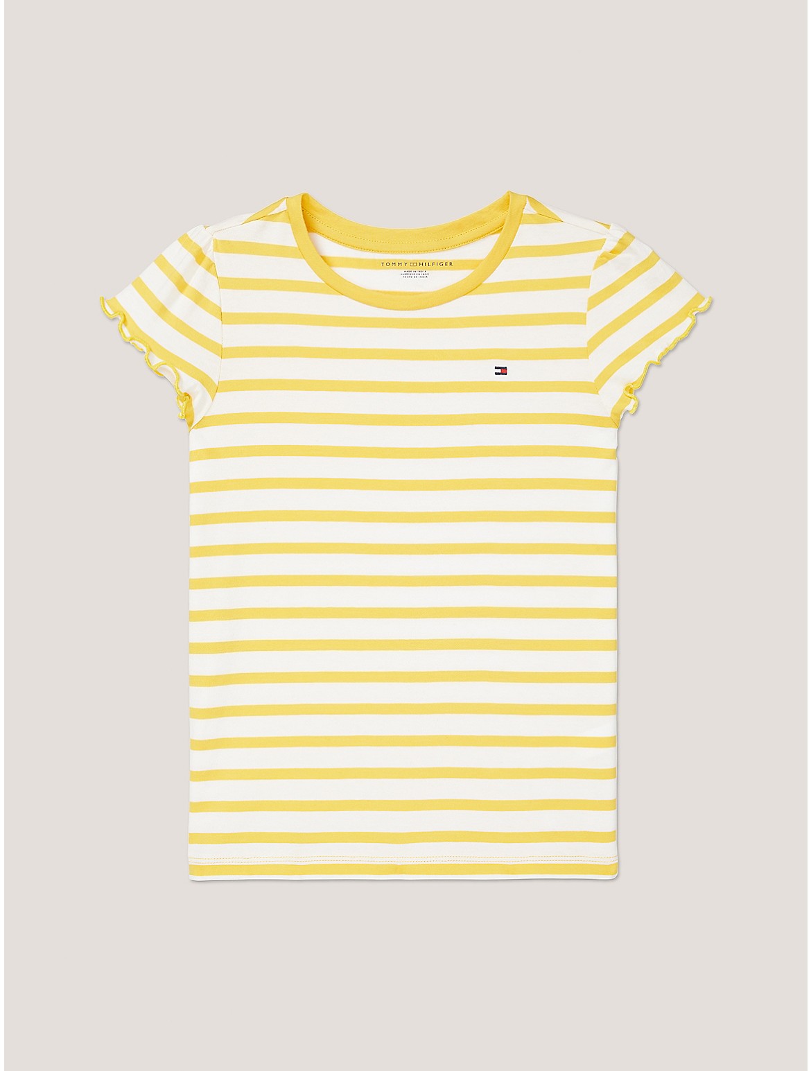 Tommy Hilfiger Girls' Kids' Stripe Ruffle-Sleeve T-Shirt - Yellow - XS
