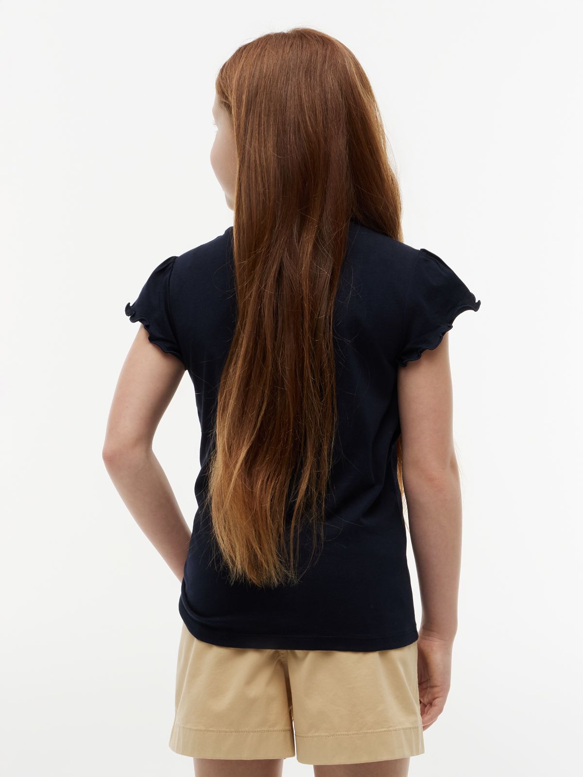 Kids' Lettuce-Trim Sleeve T-Shirt — Navy