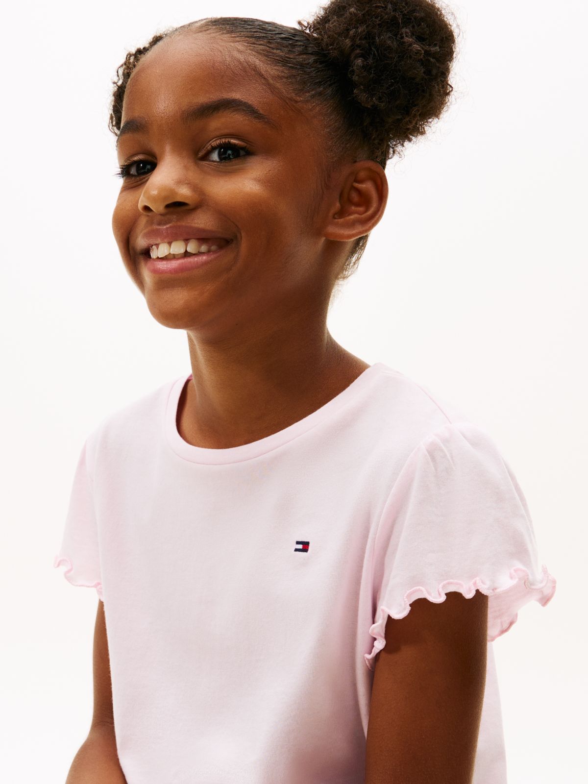 Kids' Lettuce-Trim Sleeve T-Shirt — Light Pink