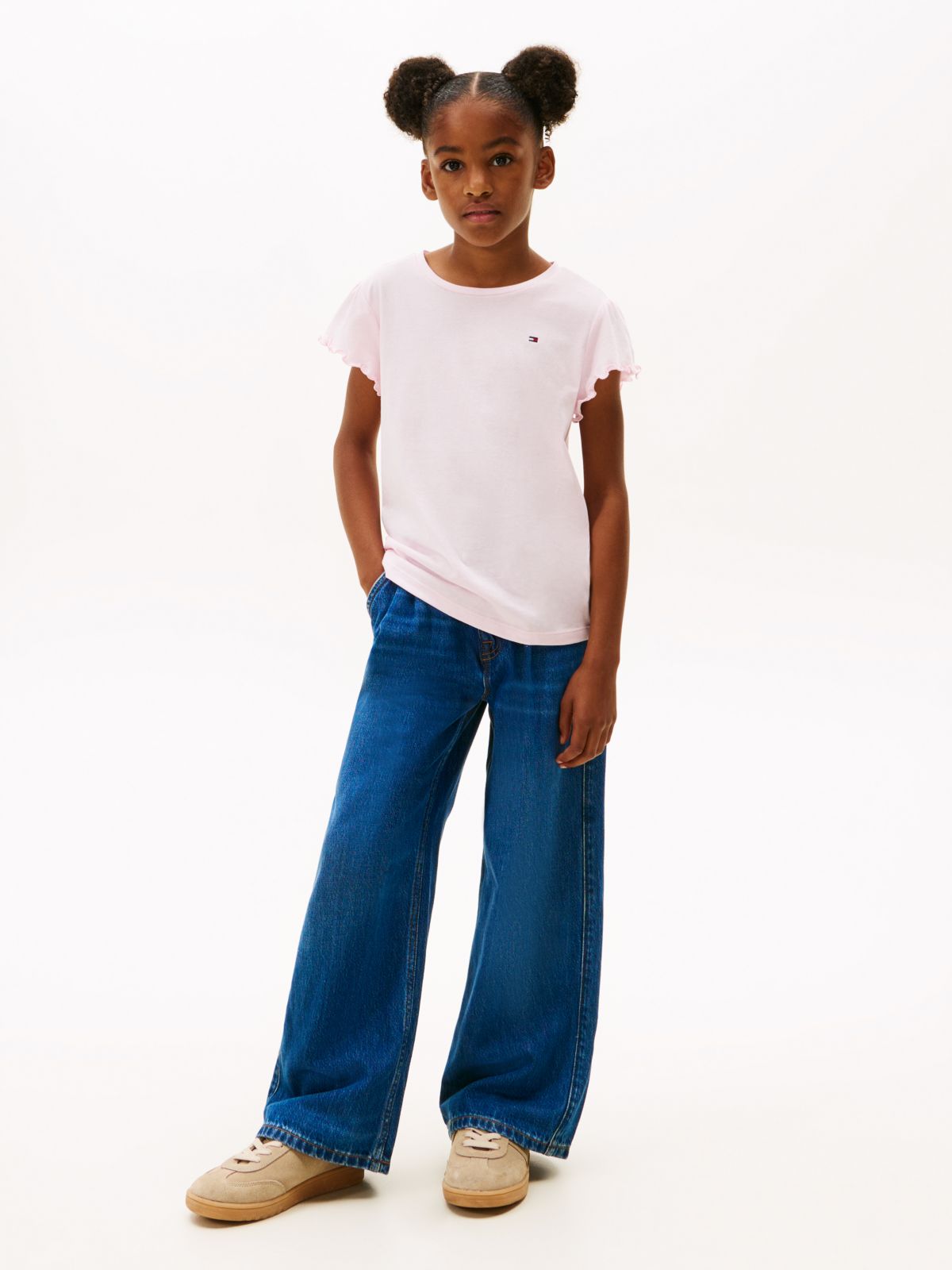 Kids' Lettuce-Trim Sleeve T-Shirt — Light Pink