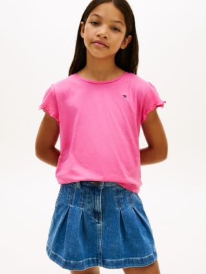 Kids' Lettuce-Trim Sleeve T-Shirt, Radiant Pink