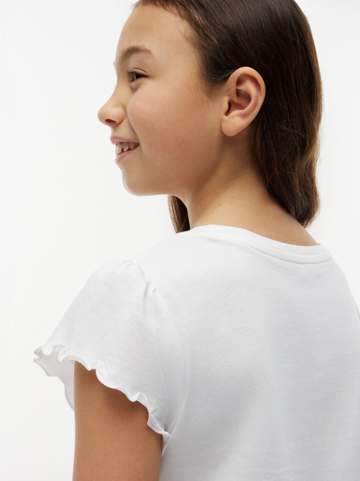 Kids' Lettuce-Trim Sleeve T-Shirt — Optic White