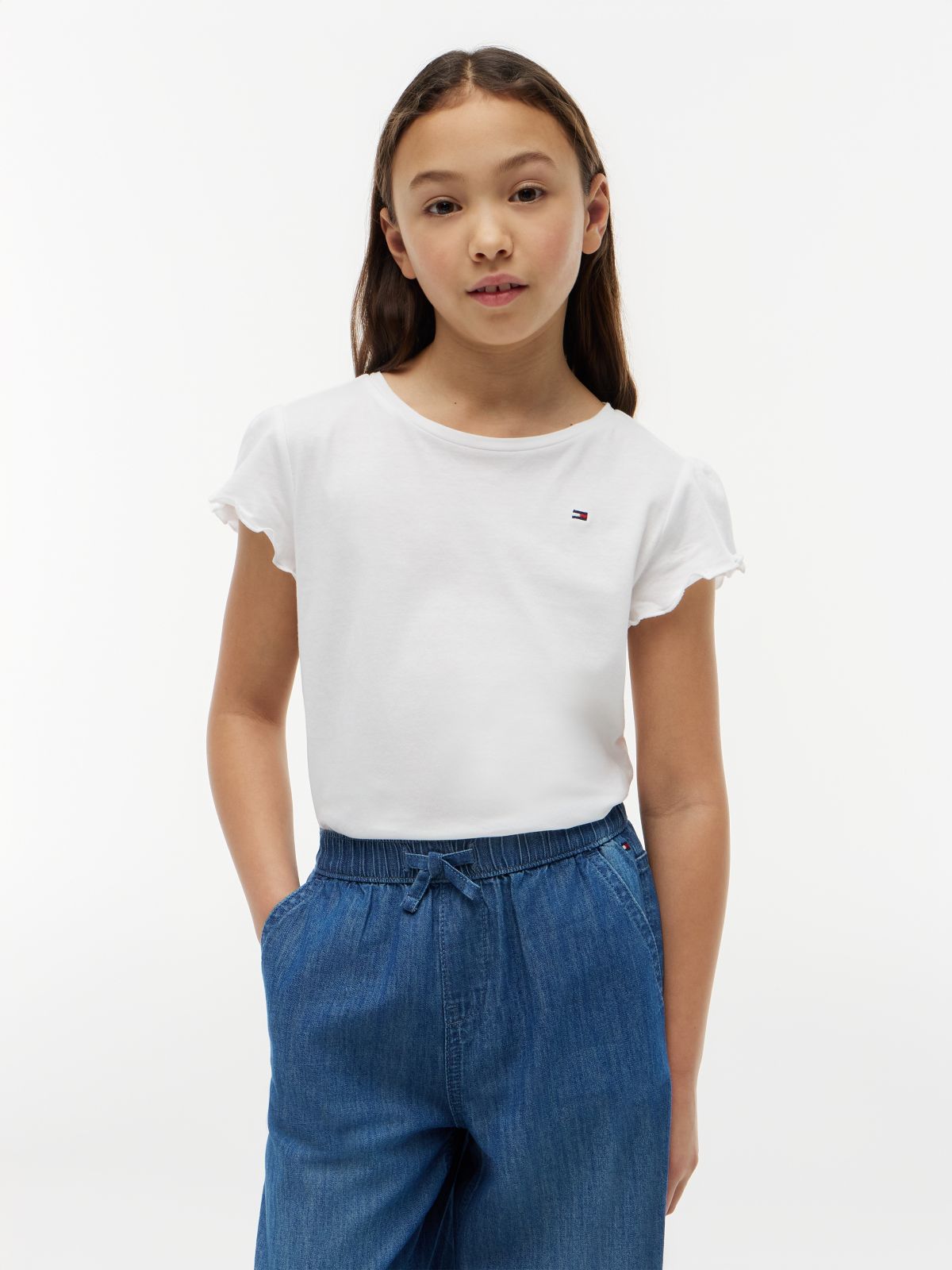 Kids' Lettuce-Trim Sleeve T-Shirt — Optic White
