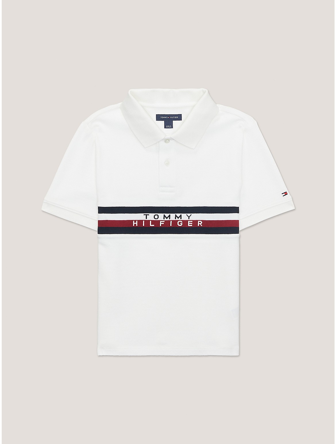 Tommy Hilfiger Boys' Kids' Signature Stripe Logo Polo - White - L