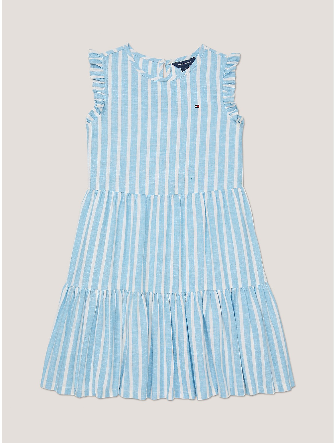 Tommy Hilfiger Girls' Kids' Stripe Cotton Linen Ruffle Dress