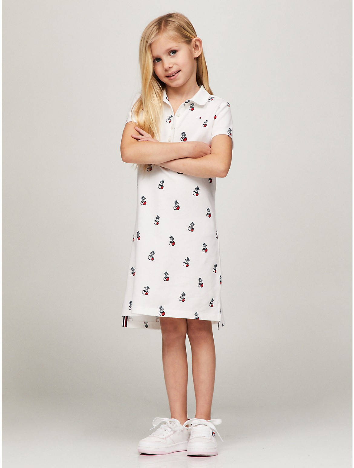 Tommy Hilfiger Girls' Kids' Cherry Stretch Pique Polo Dress - White - XXS
