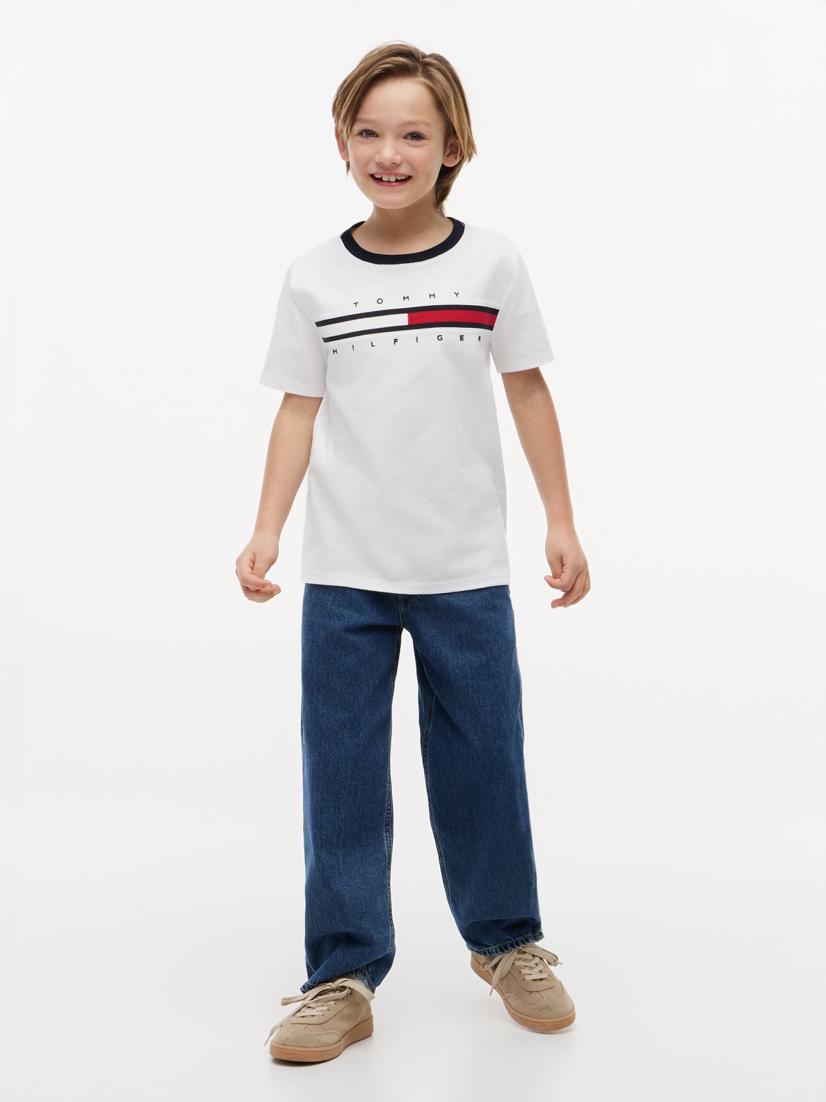 Kids' Flag Stripe Logo T-Shirt — Optic White