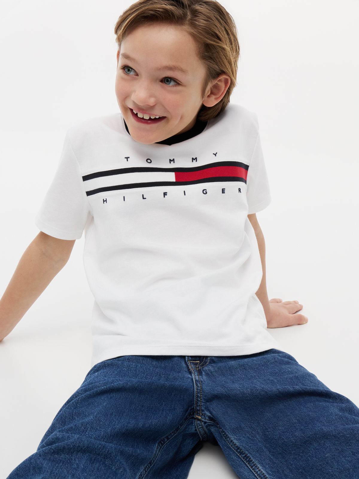 Kids' Flag Stripe Logo T-Shirt — Optic White