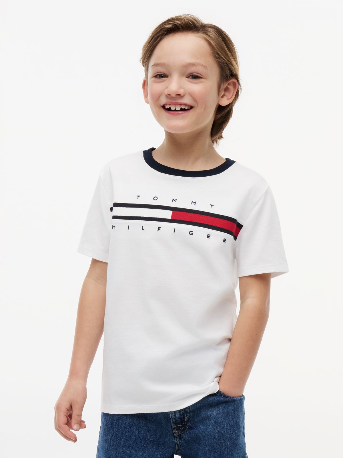 Kids' Flag Stripe Logo T-Shirt — Optic White