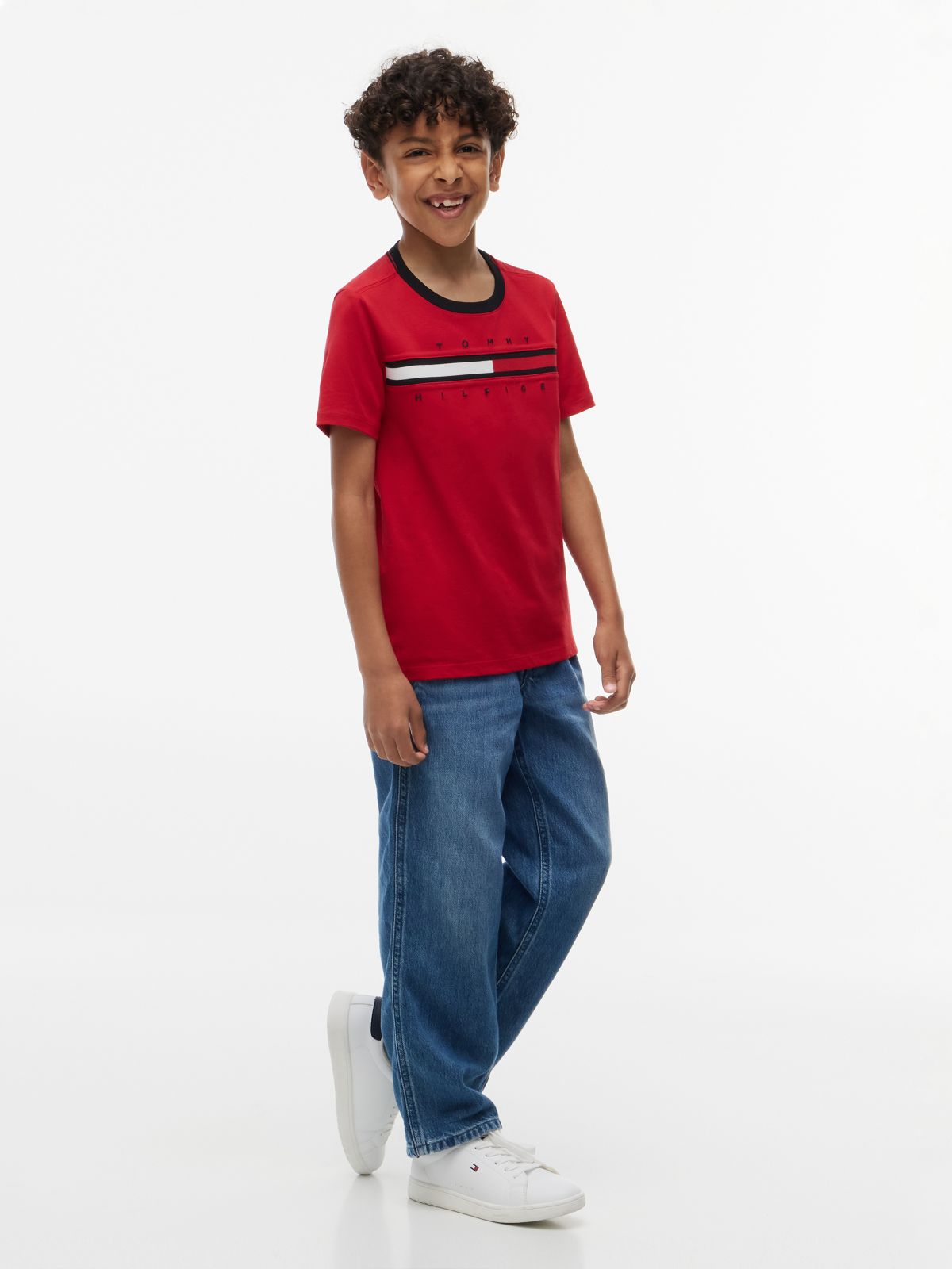 Kids' Flag Stripe Logo T-Shirt — Primary Red