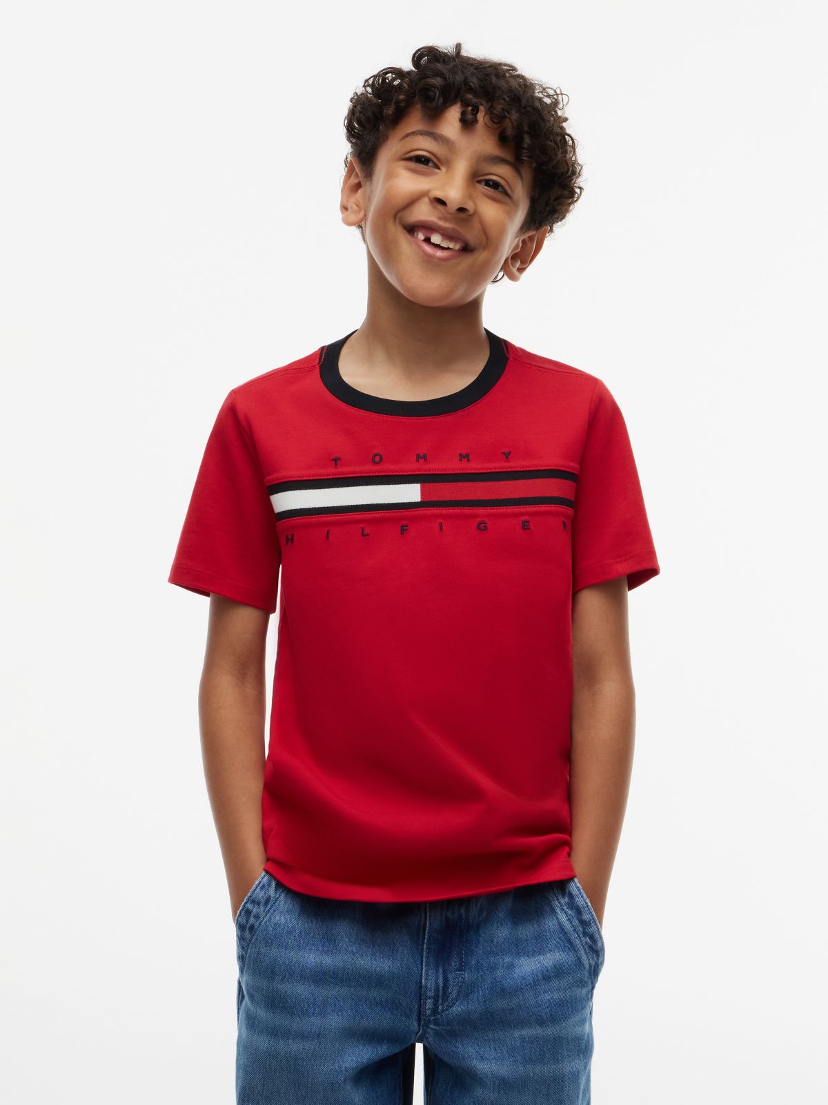 Kids' Flag Stripe Logo T-Shirt — Primary Red