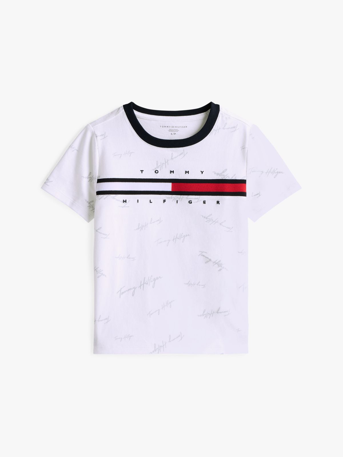 Kids' Signature Flag Stripe Logo T-Shirt — Optic White