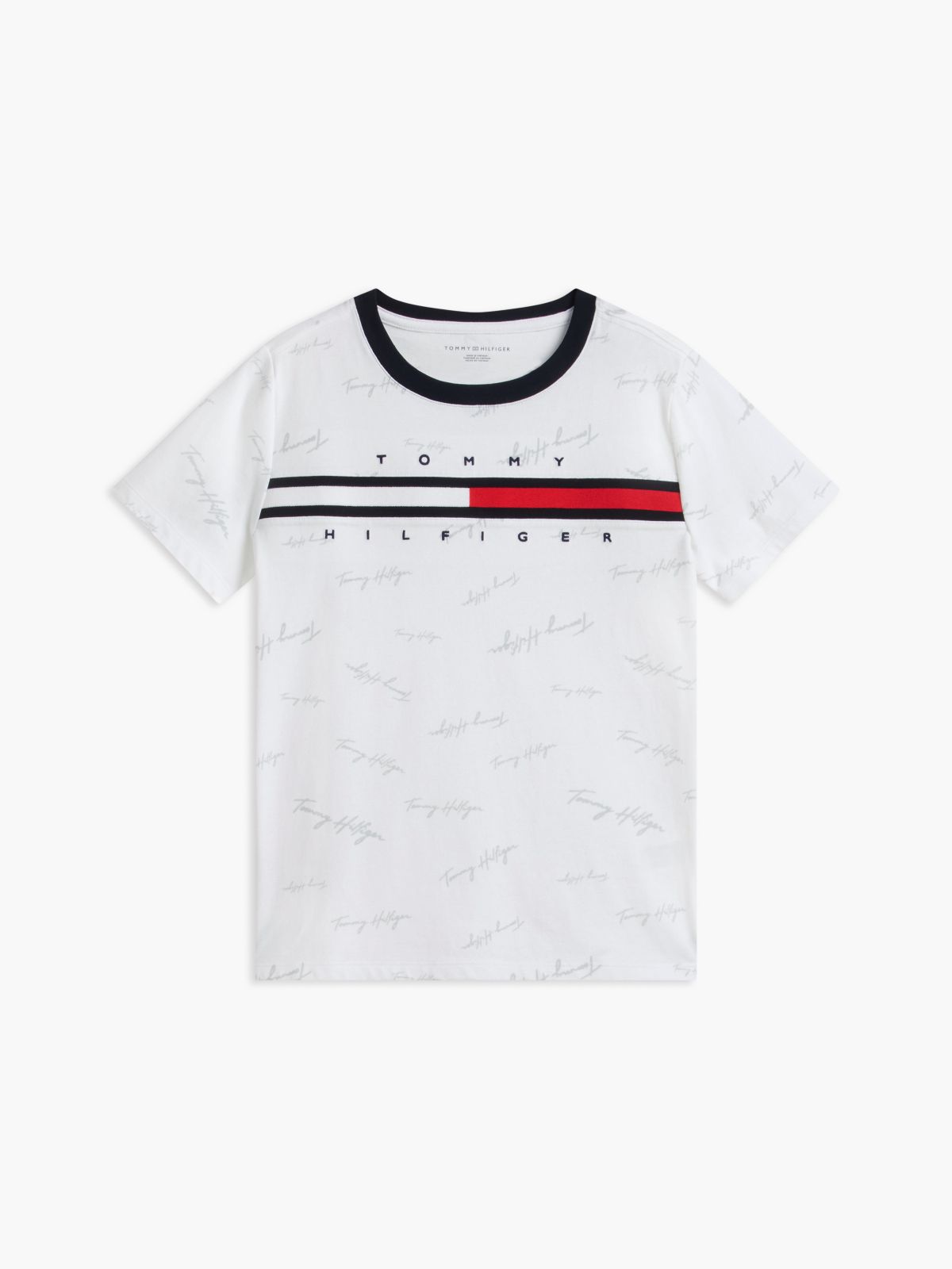 Kids' Signature Flag Stripe Logo T-Shirt — Optic White