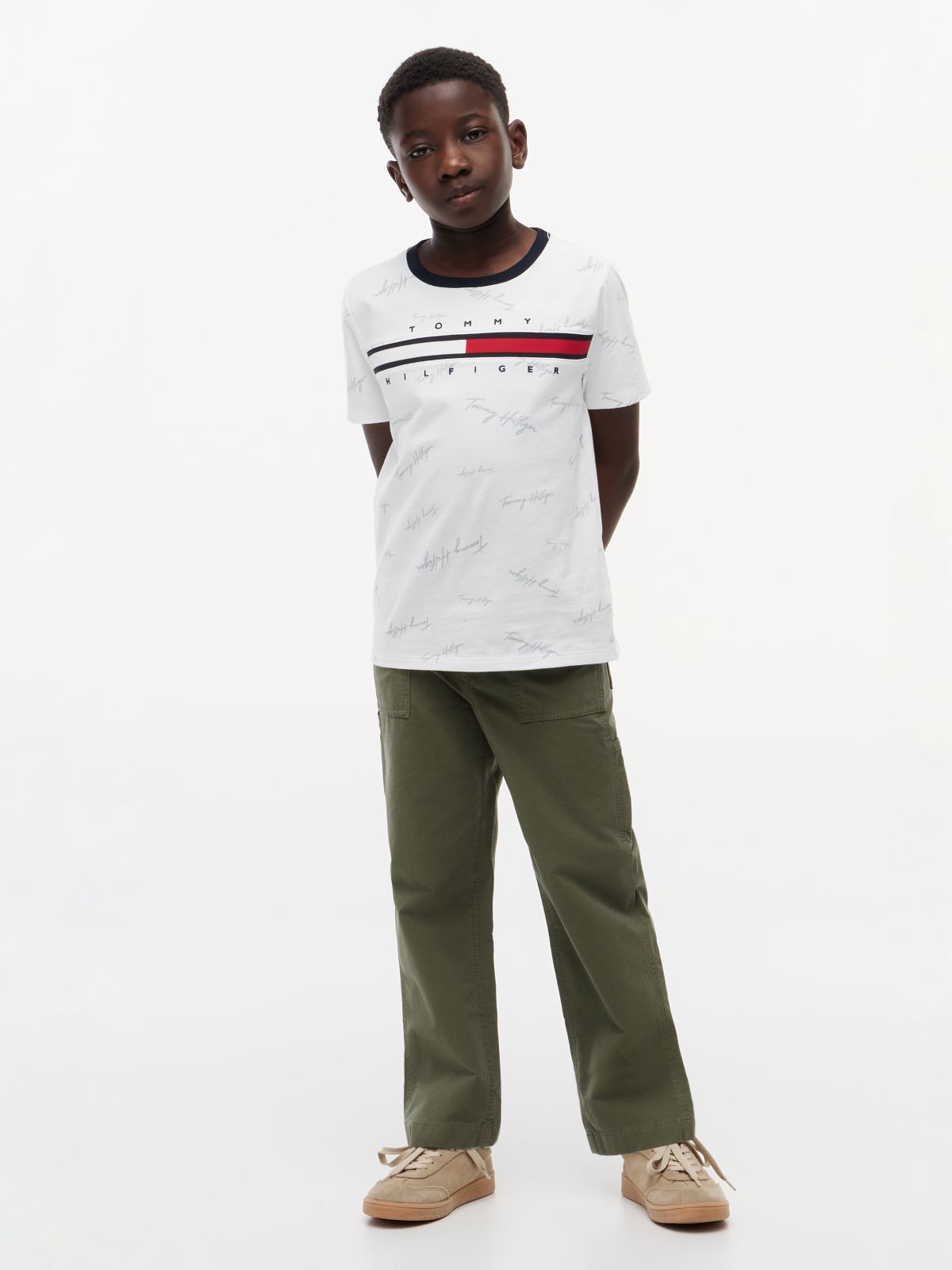 Kids' Signature Flag Stripe Logo T-Shirt — Optic White