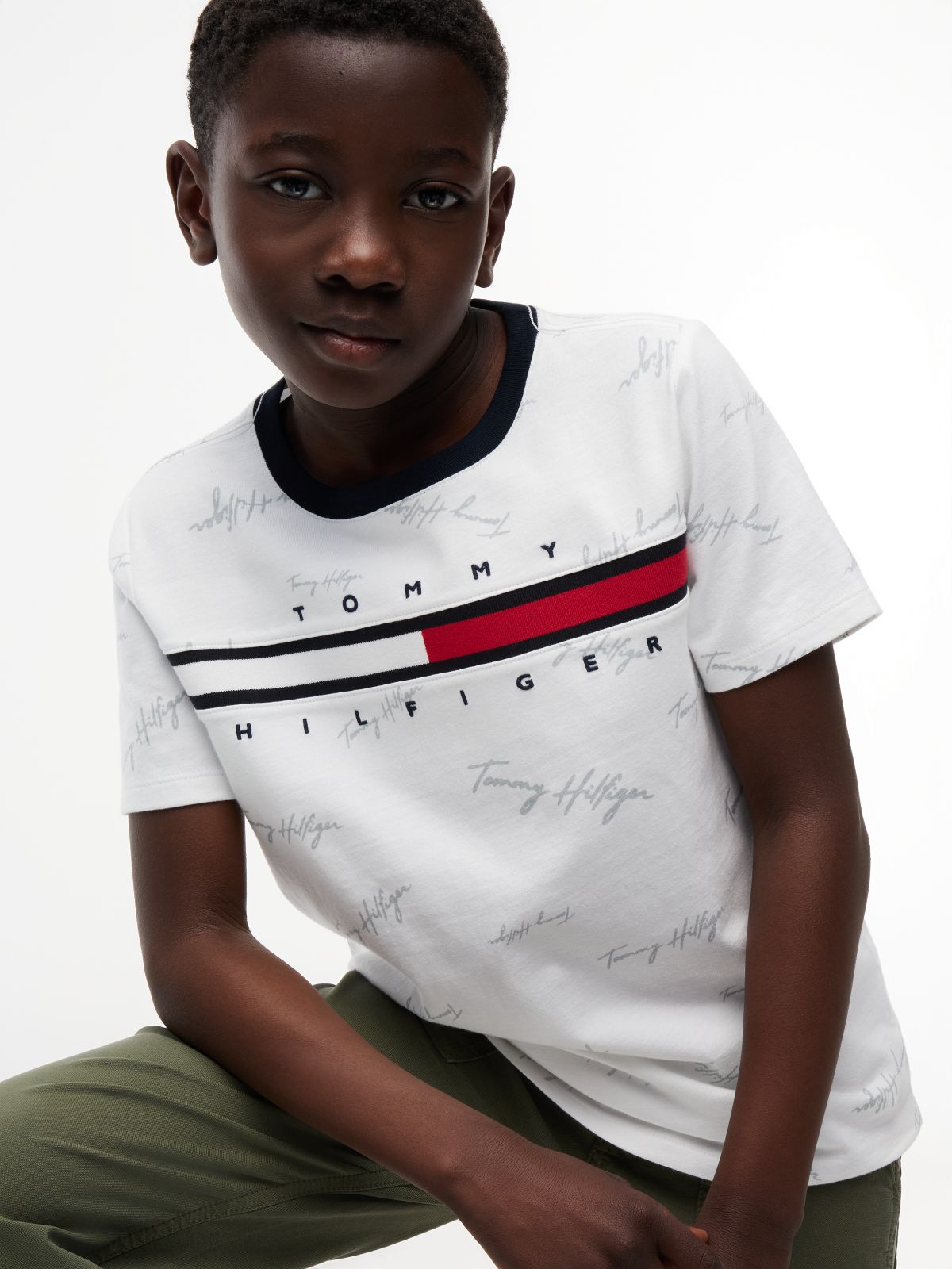 Kids' Signature Flag Stripe Logo T-Shirt — Optic White