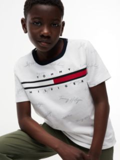 Kids' Signature Flag Stripe Logo T-Shirt — Optic White 3