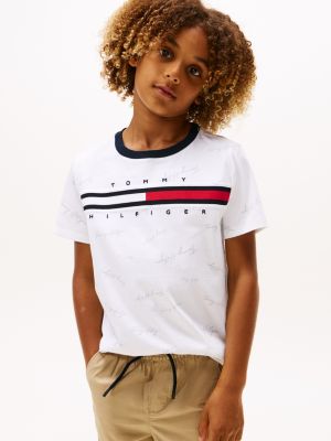 Kids' Signature Flag Stripe Logo T-Shirt, Optic White