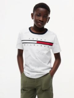 Kids' Signature Flag Stripe Logo T-Shirt — Optic White 1
