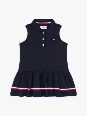 Babies' Sleeveless Stretch Polo Dress, Navy