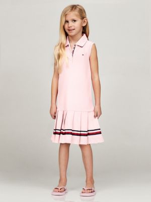 Kids' Sleeveless Pleated Polo Dress, Pink Dream