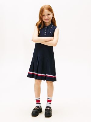 Kids' Sleeveless Pleated Polo Dress, Navy