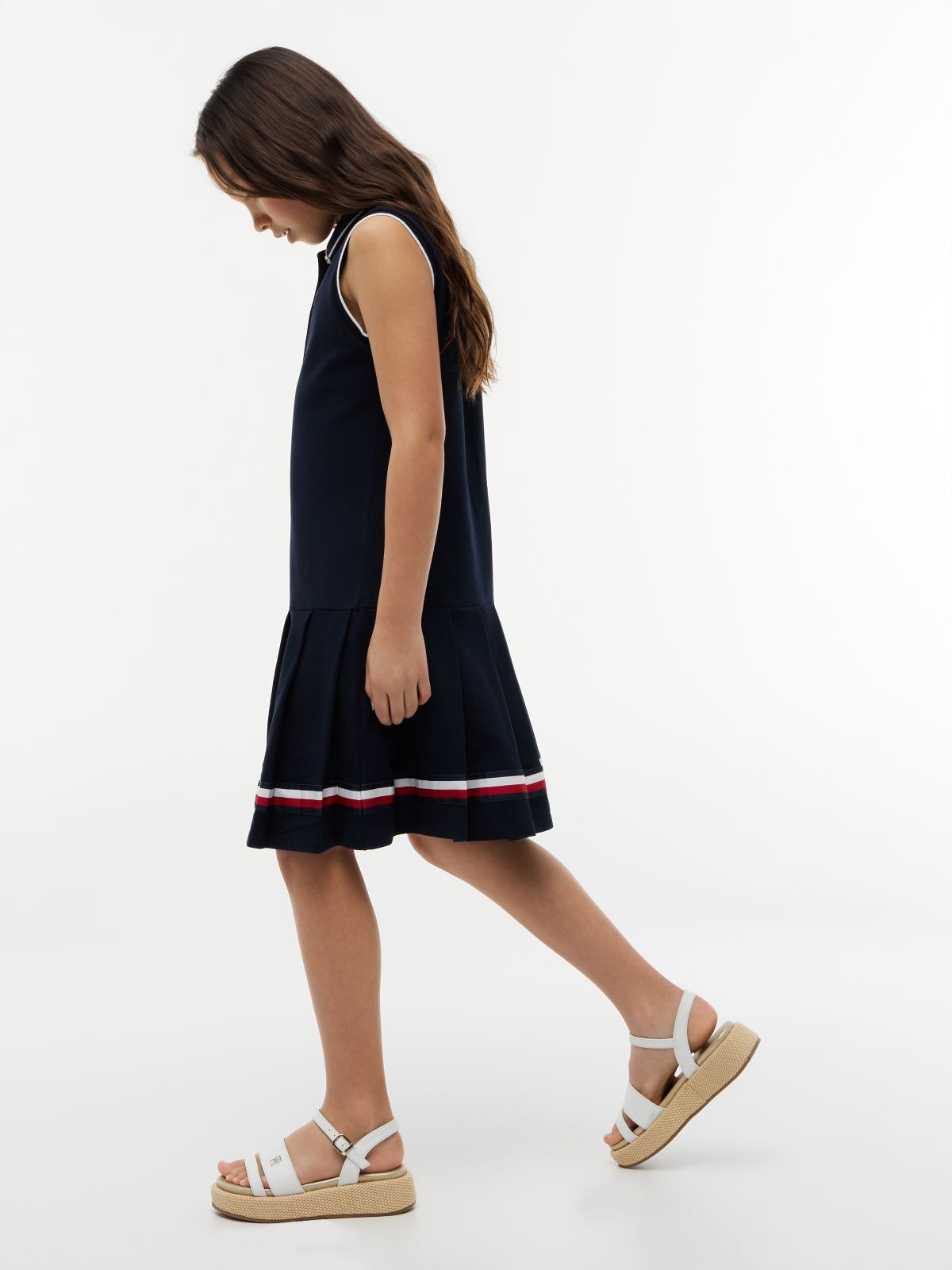 Kids' Sleeveless Pleated Polo Dress — Navy