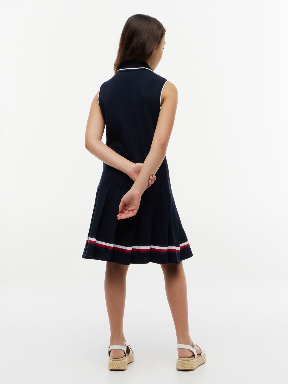Kids' Sleeveless Pleated Polo Dress — Navy