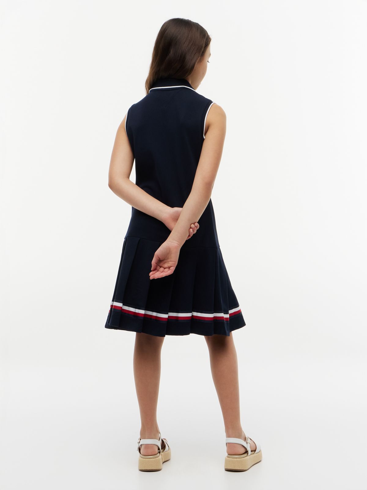 Kids' Sleeveless Pleated Polo Dress — Navy