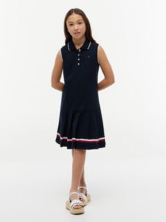 Kids' Sleeveless Pleated Polo Dress — Navy 1