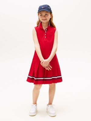 Kids' Sleeveless Pleated Polo Dress, Primary Red
