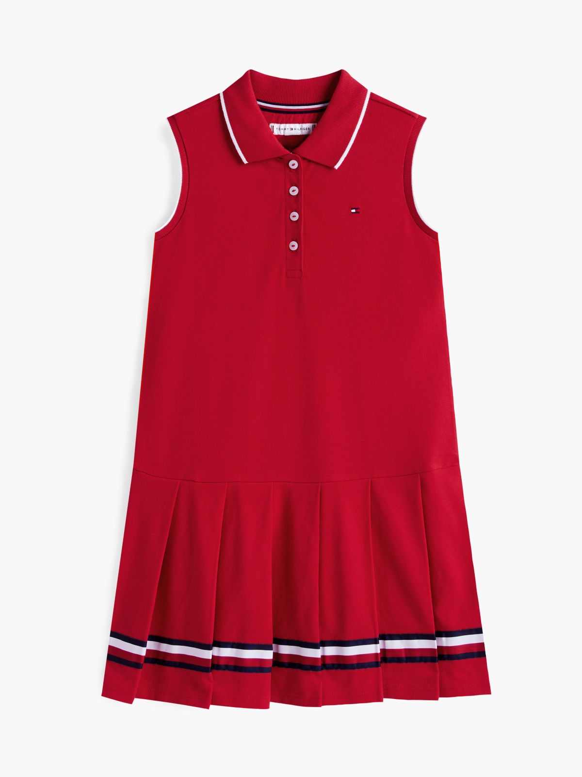 Kids' Sleeveless Pleated Polo Dress — Primary Red