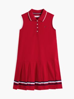 Kids' Sleeveless Pleated Polo Dress — Primary Red 7