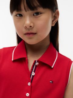 Kids' Sleeveless Pleated Polo Dress — Primary Red 2