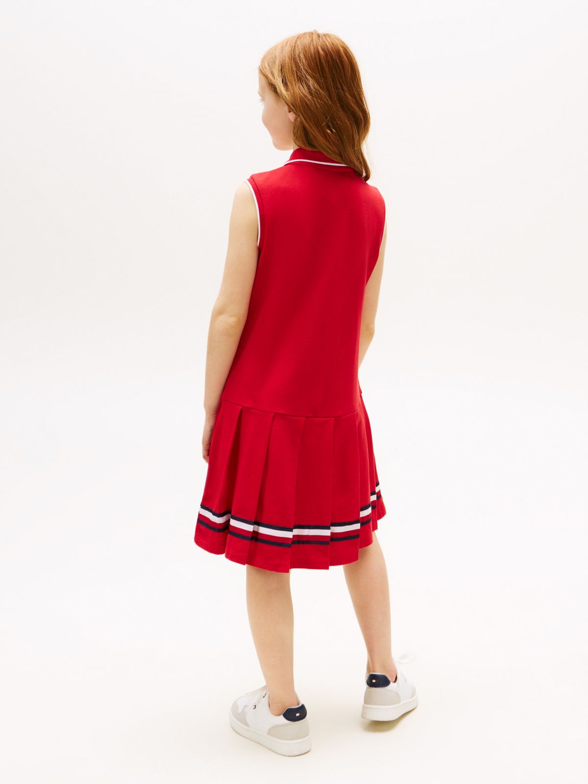Kids' Sleeveless Pleated Polo Dress — Primary Red