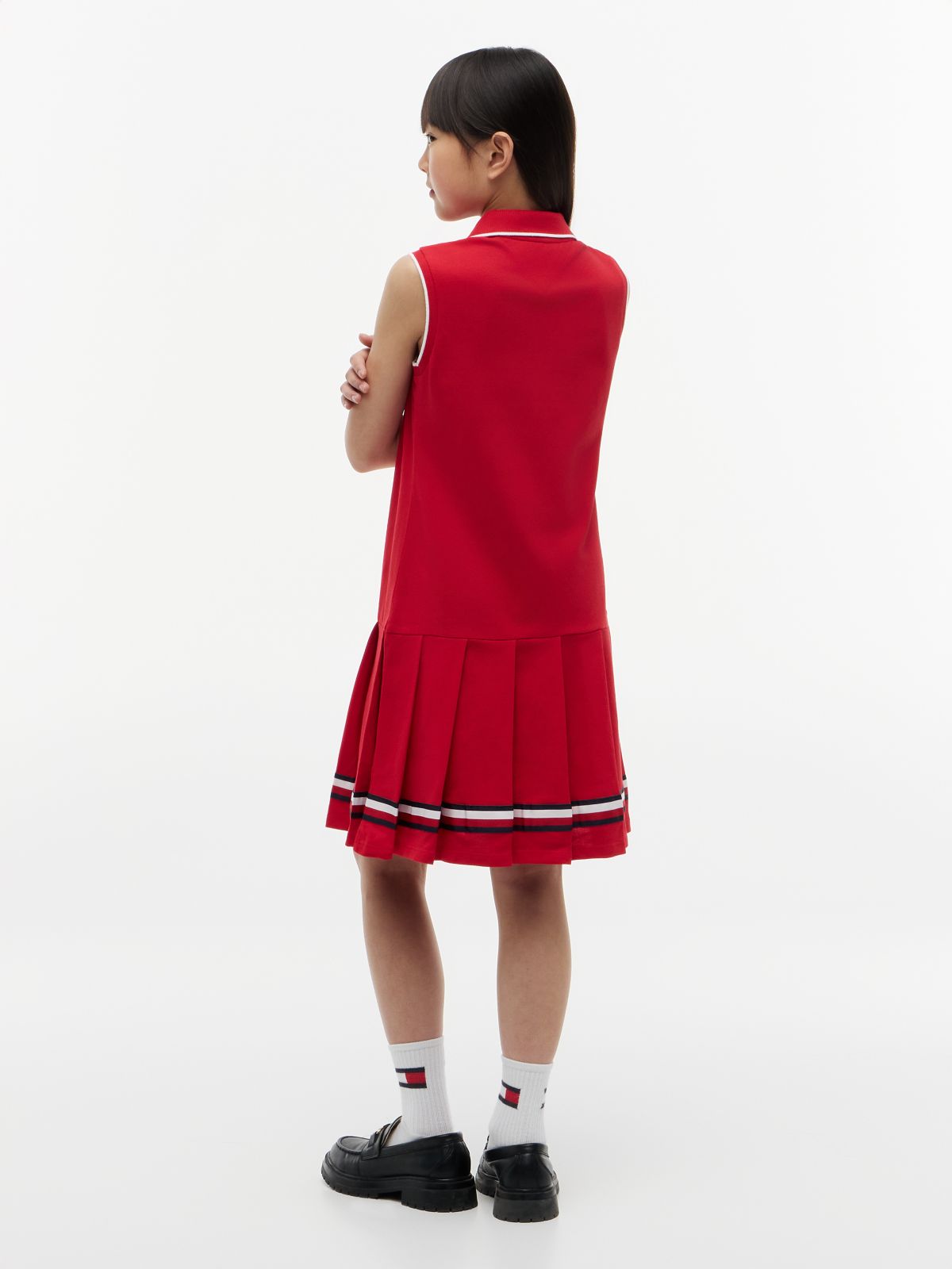 Kids' Sleeveless Pleated Polo Dress — Primary Red
