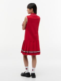 Kids' Sleeveless Pleated Polo Dress — Primary Red 5