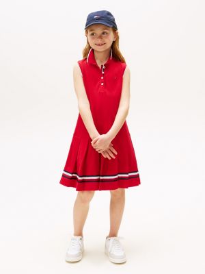 Kids' Sleeveless Pleated Polo Dress, Primary Red