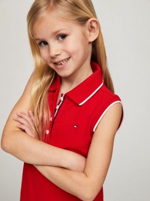 Kids' Sleeveless Pleated Polo Dress, Blush Red
