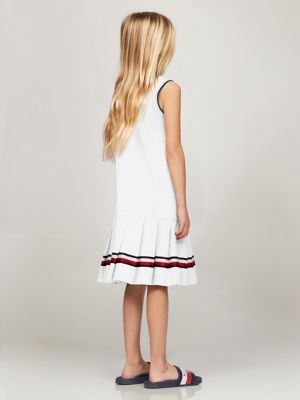 Kids' Sleeveless Pleated Polo Dress, Fresh White
