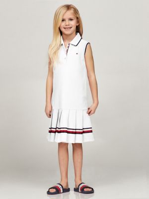 Kids' Sleeveless Pleated Polo Dress, Fresh White
