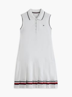 Kids' Sleeveless Pleated Polo Dress — Optic White 6