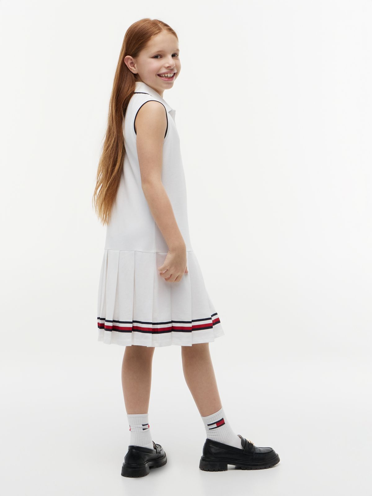 Kids' Sleeveless Pleated Polo Dress — Optic White