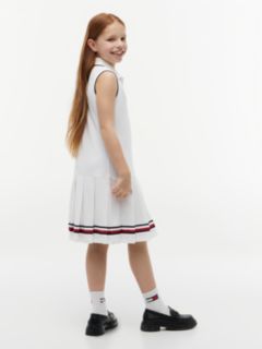 Kids' Sleeveless Pleated Polo Dress — Optic White 4