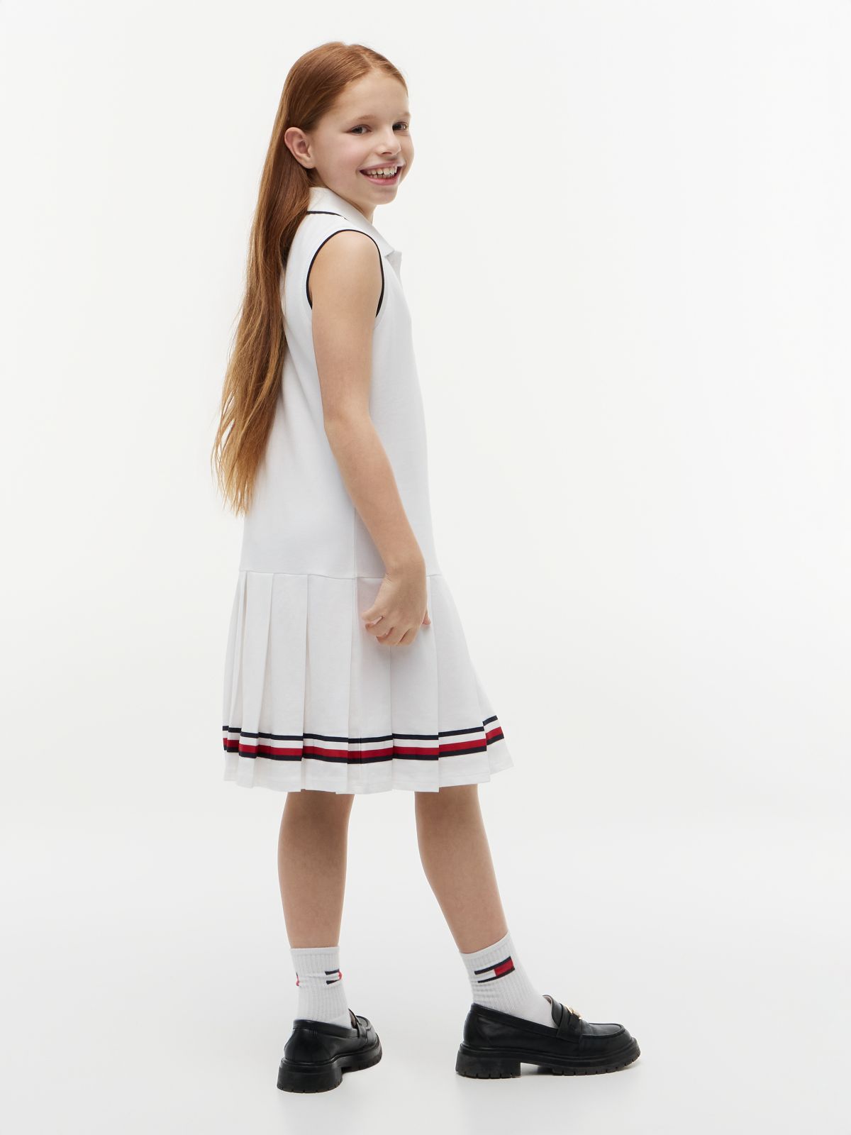 Kids' Sleeveless Pleated Polo Dress — Optic White