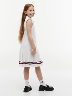 Kids' Sleeveless Pleated Polo Dress — Optic White 5