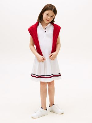 Kids' Sleeveless Pleated Polo Dress, TH Optic White