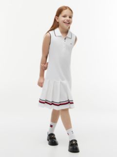 Kids' Sleeveless Pleated Polo Dress — Optic White 1