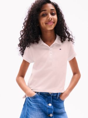 Kids' Solid Stretch Polo, Icy Pink